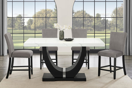 Larry 7-Piece Counter-Height Dining Set with White Marble-Look Table and Grey Velvet Stools view 2