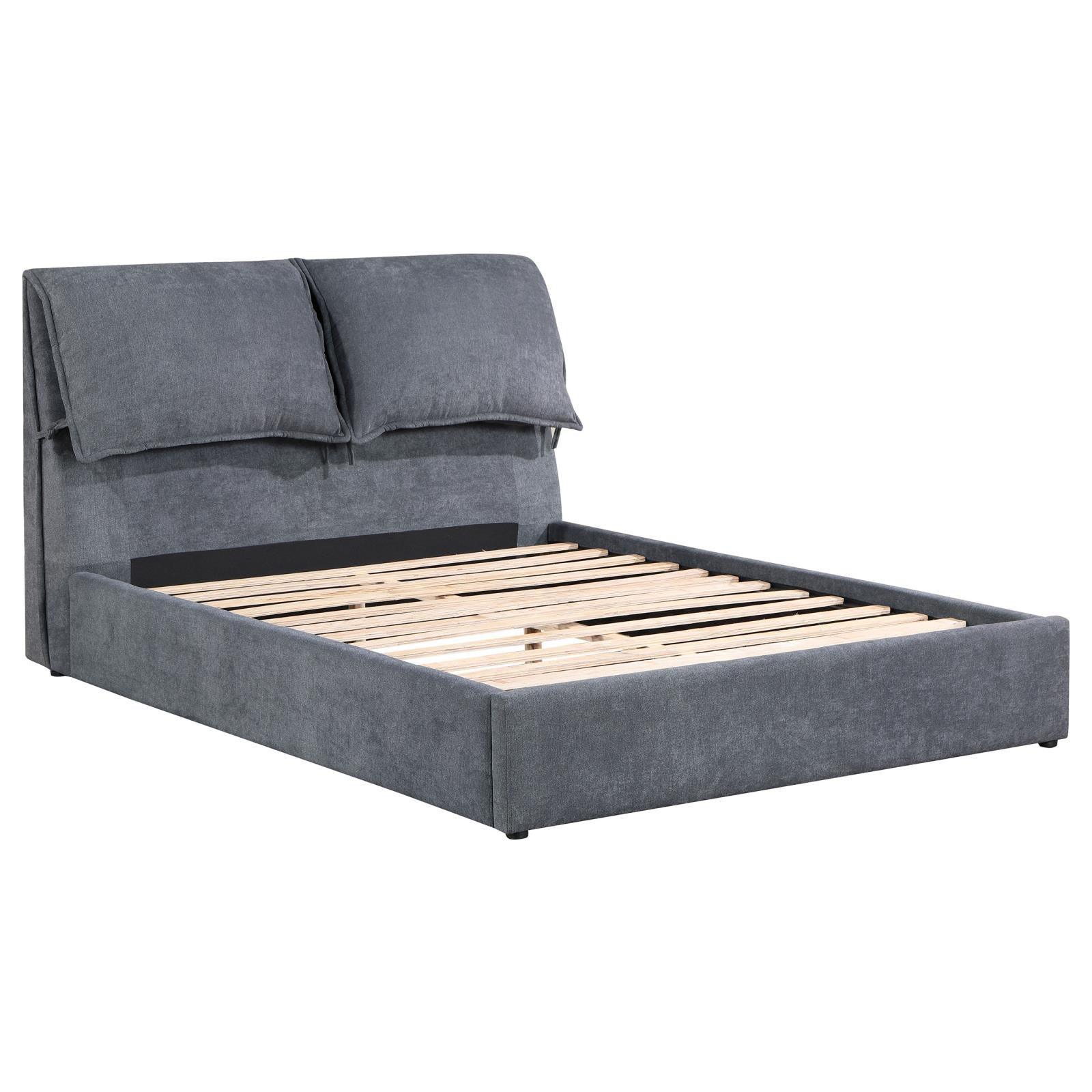 Laurel Upholstered Eastern King Platform Bed With Pillow Headboard Charcoal Grey 306041Ke - Ella Furniture