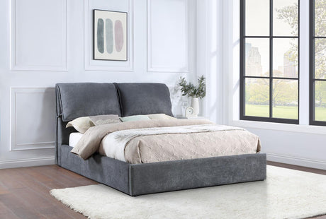 Laurel Upholstered Eastern King Platform Bed With Pillow Headboard Charcoal Grey 306041Ke - Ella Furniture