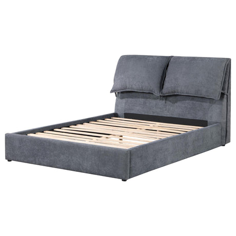 Laurel Upholstered Eastern King Platform Bed With Pillow Headboard Charcoal Grey 306041Ke - Ella Furniture
