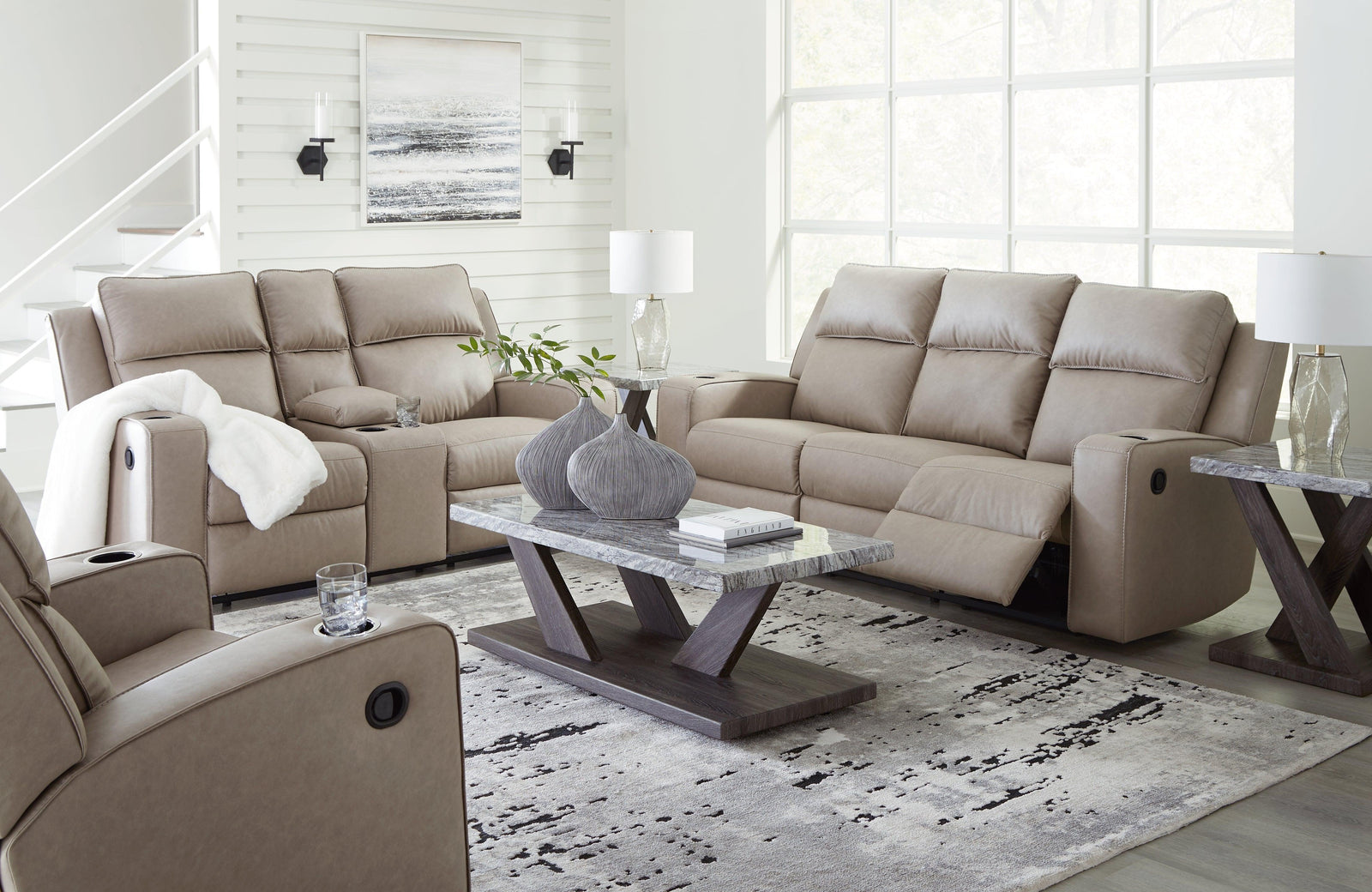 Lavenhorne Pebble Sofa, Loveseat And Recliner - Ella Furniture