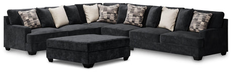 Lavernett Charcoal 4-Piece Sectional With Ottoman - Ella Furniture