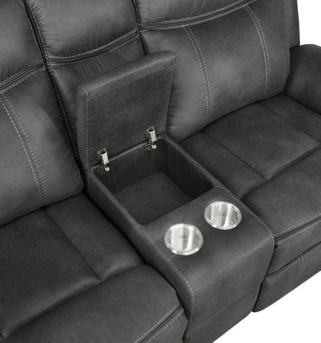 Lawrence Lawrence 3-piece Upholstered Reclining Sofa Set Charcoal 603504-S3 - Ella Furniture