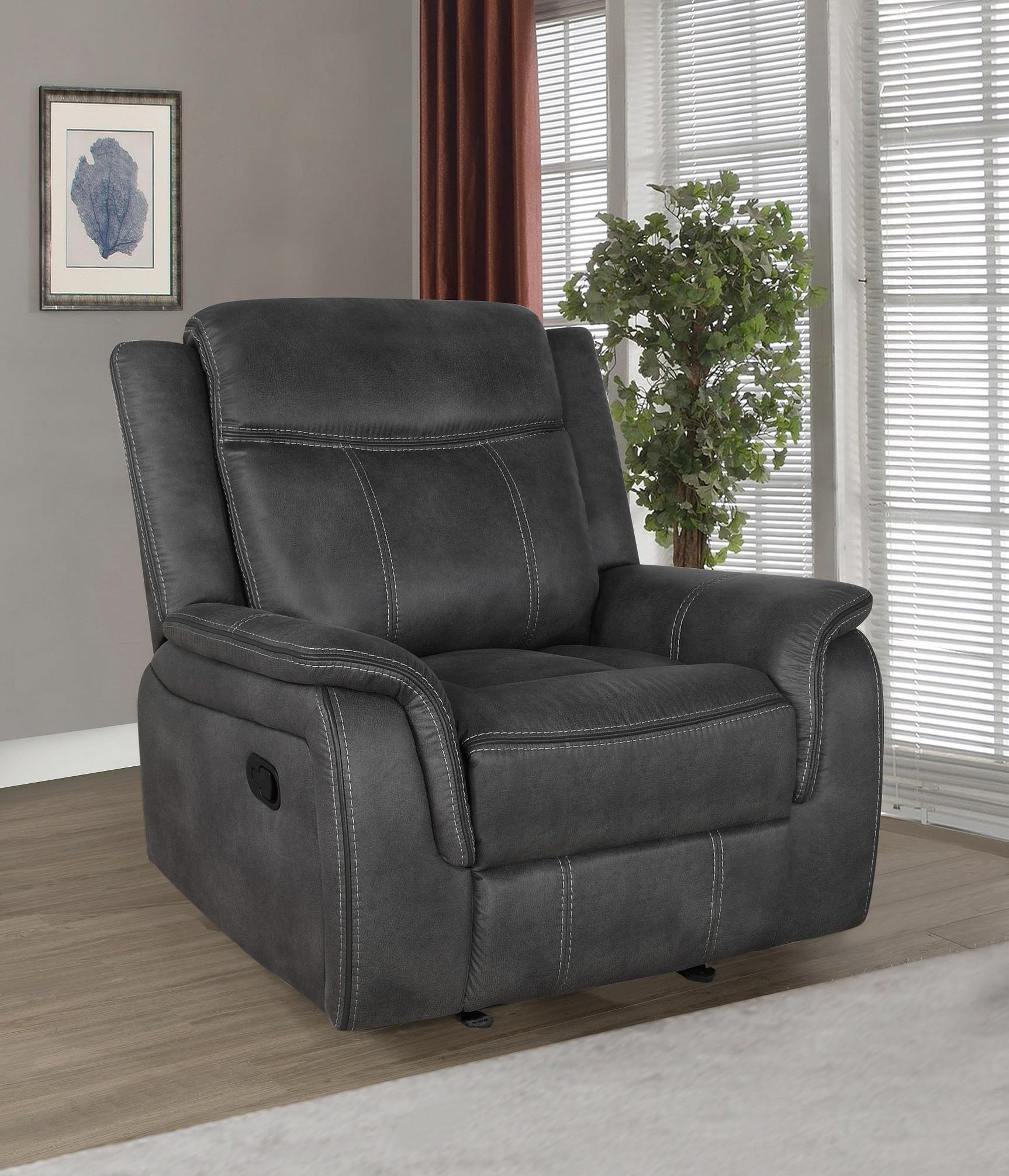 Lawrence Lawrence 3-piece Upholstered Reclining Sofa Set Charcoal 603504-S3 - Ella Furniture