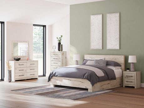Lawroy Light Natural King Panel Bed with Storage - Ella Furniture