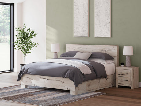 Lawroy Light Natural King Panel Bed with Storage - Ella Furniture