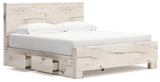 Lawroy Light Natural King Panel Bed with Storage - Ella Furniture