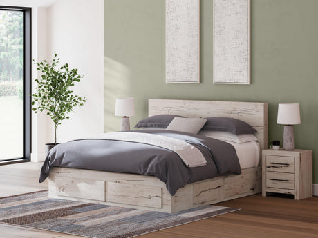 Lawroy Light Natural King Panel Bed with Storage - Ella Furniture