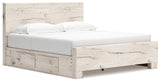 Lawroy Light Natural King Panel Bed with Storage - Ella Furniture