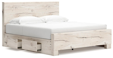 Lawroy Light Natural King Panel Bed with Storage - Ella Furniture