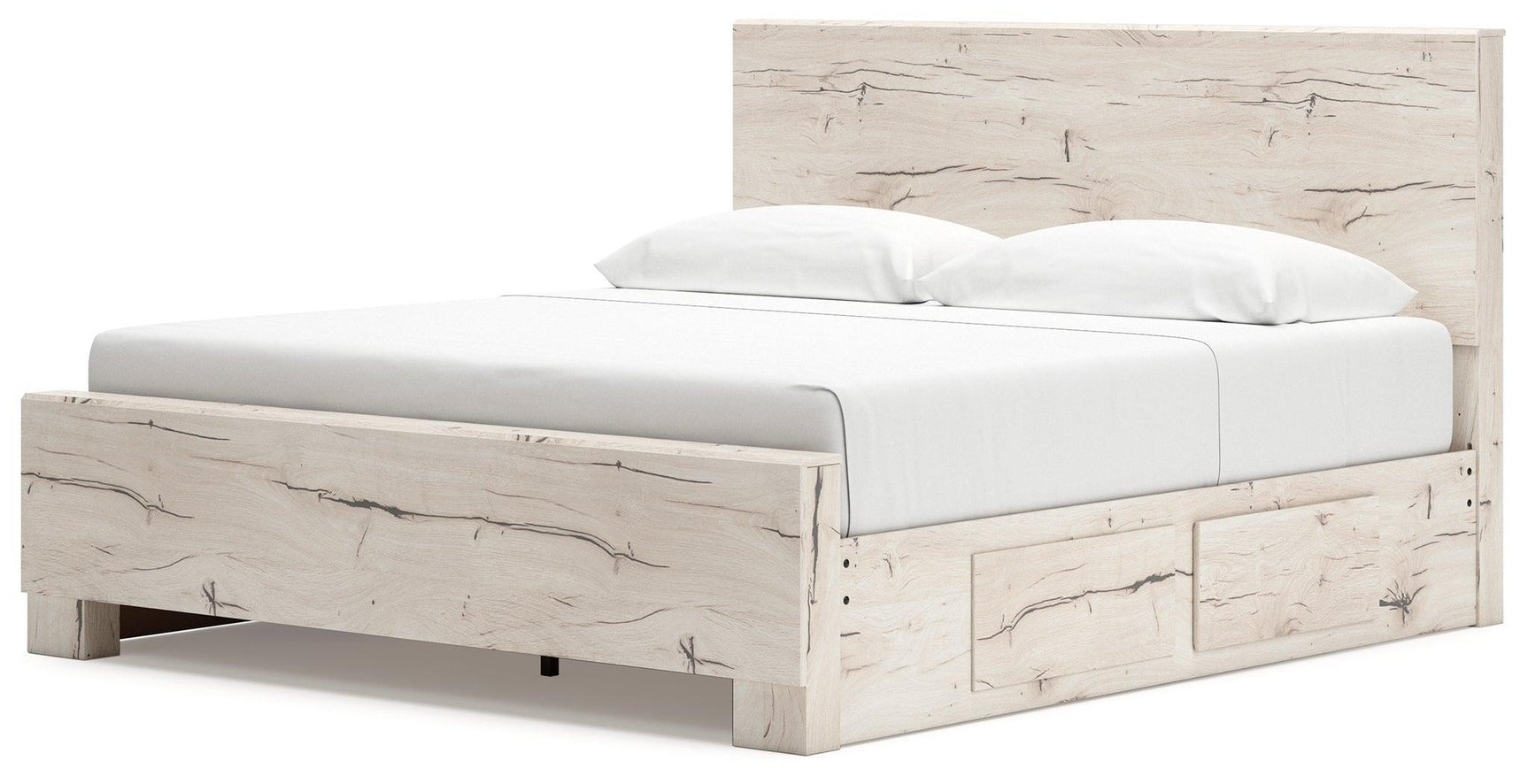 Lawroy Light Natural King Panel Bed with Storage - Ella Furniture
