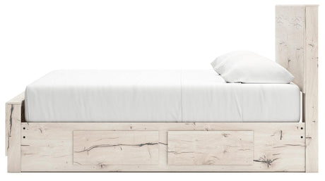 Lawroy Light Natural King Panel Bed with Storage - Ella Furniture