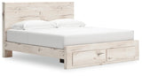 Lawroy Light Natural King Panel Storage Bed - Ella Furniture