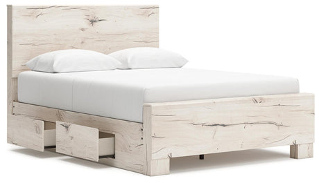 Lawroy Light Natural Queen Panel Bed with Storage - Ella Furniture