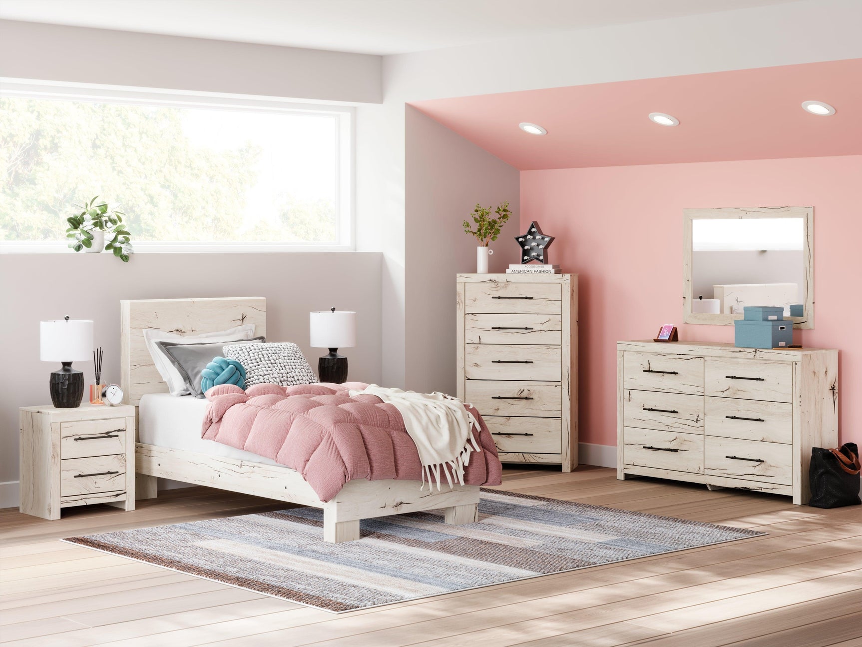 Lawroy Light Natural Twin Panel Bed - Ella Furniture