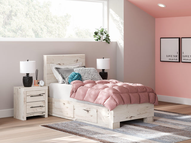 Lawroy Light Natural Twin Panel Bed with Storage - Ella Furniture