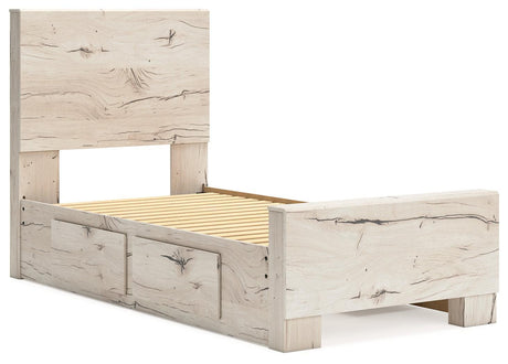 Lawroy Light Natural Twin Panel Bed with Storage - Ella Furniture