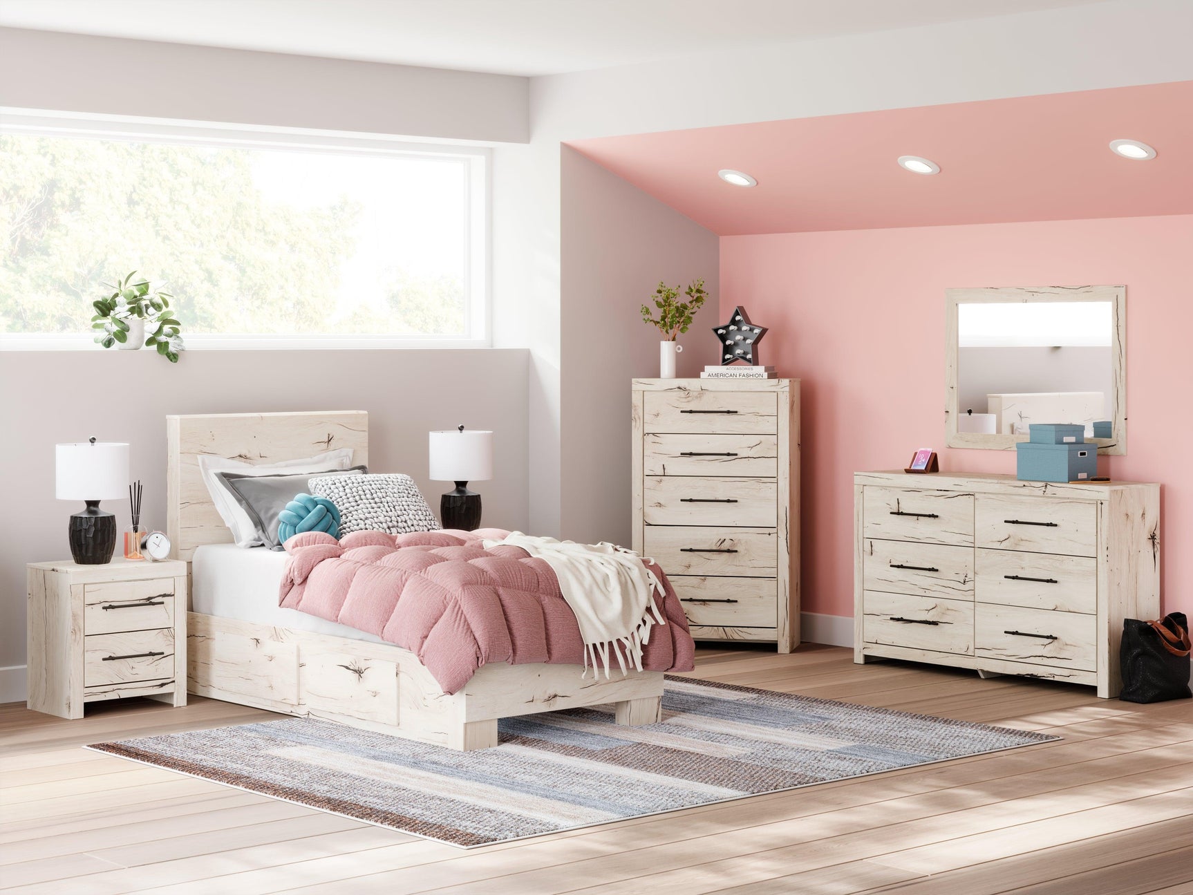 Lawroy Light Natural Twin Panel Bed with Storage - Ella Furniture