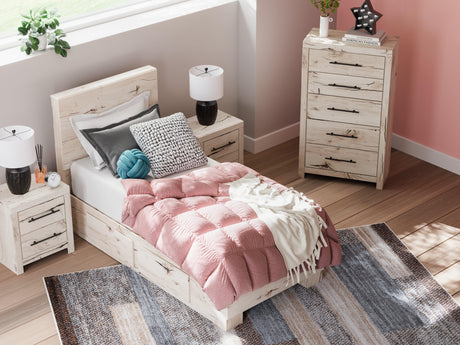 Lawroy Light Natural Twin Panel Bed with Storage - Ella Furniture