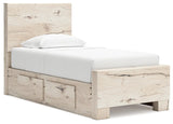 Lawroy Light Natural Twin Panel Bed with Storage - Ella Furniture
