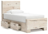 Lawroy Light Natural Twin Panel Bed with Storage - Ella Furniture
