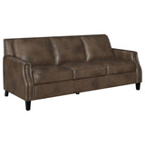 Leaton 2-piece Upholstered Recessed Arm Sofa Set Brown Sugar 509441-S2 - Ella Furniture