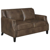 Leaton 2-piece Upholstered Recessed Arm Sofa Set Brown Sugar 509441-S2 - Ella Furniture