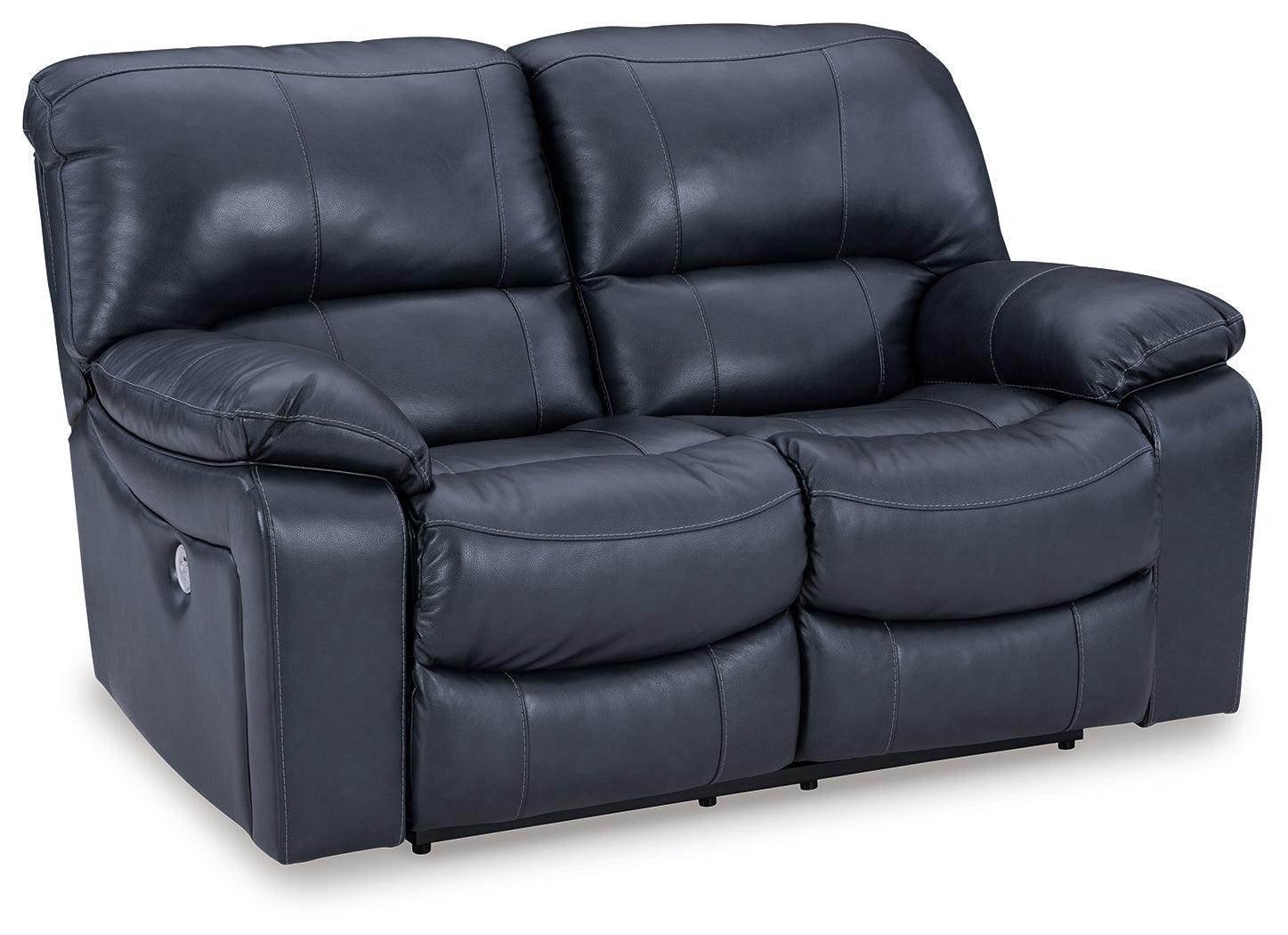 Leesworth Ocean Leather Power Reclining Loveseat - Ella Furniture