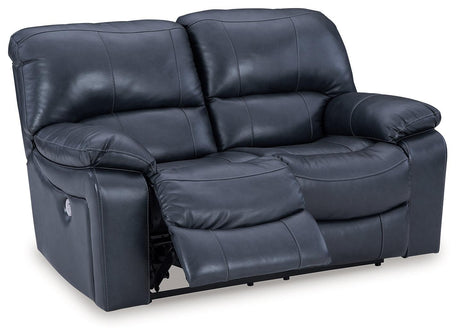 Leesworth Ocean Leather Power Reclining Loveseat - Ella Furniture