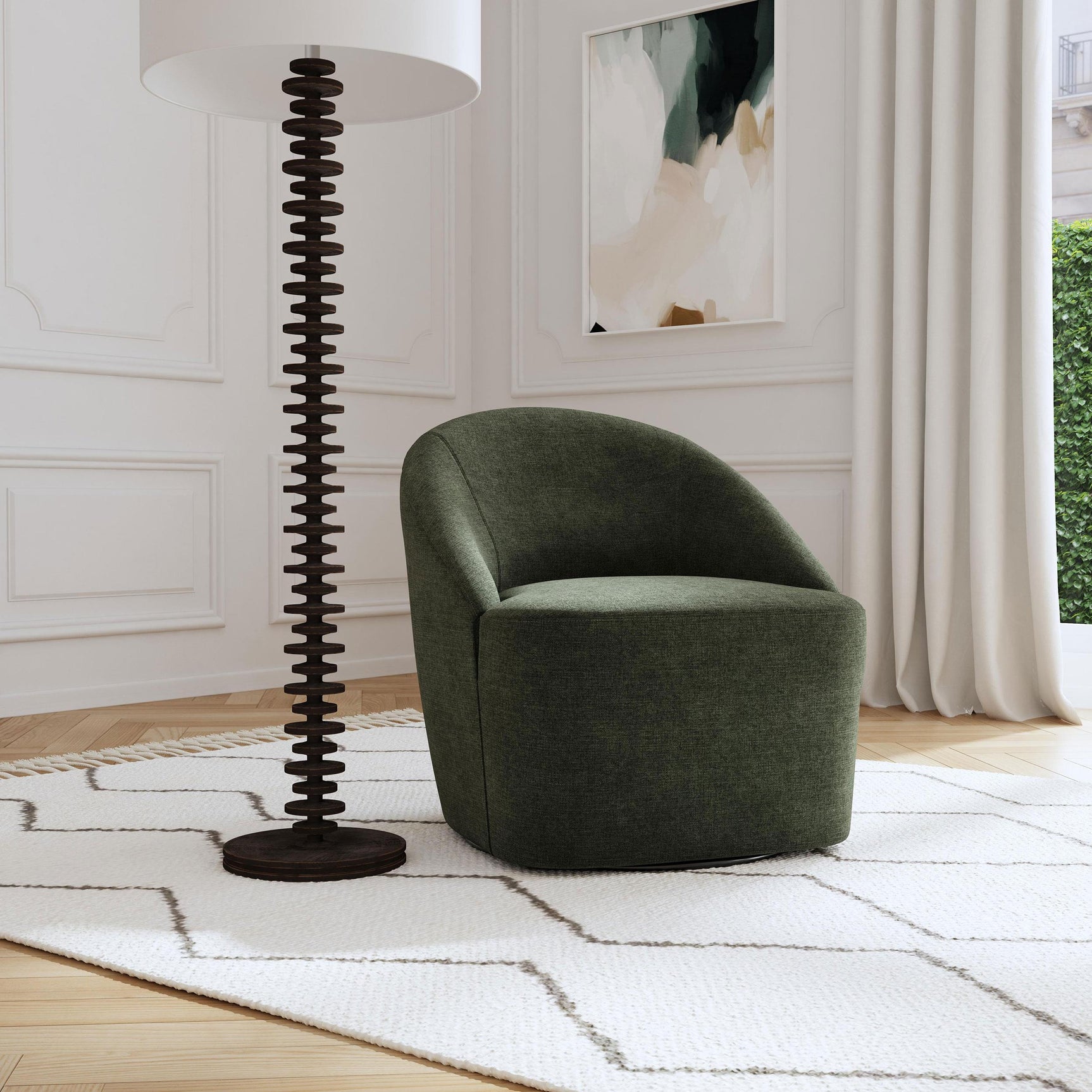 LEON BED Leon Upholstered Barrel Accent Swivel Chair Hunter Green 903075 - Ella Furniture