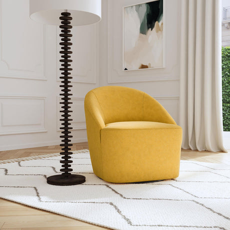 LEON BED Leon Upholstered Barrel Accent Swivel Chair Mustard Yellow 903076 - Ella Furniture