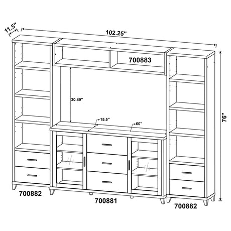 LEWES Lewes 4-piece 60" TV Entertainment Center Cappuccino 700881-S4 - Ella Furniture