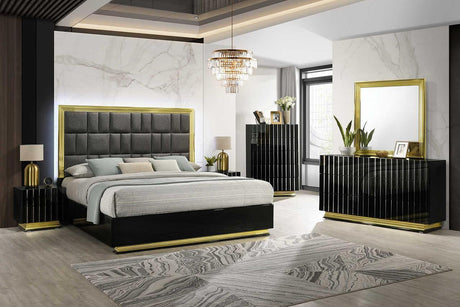 Lila Black Gold Upholstered Bedroom Set - Ella Furniture