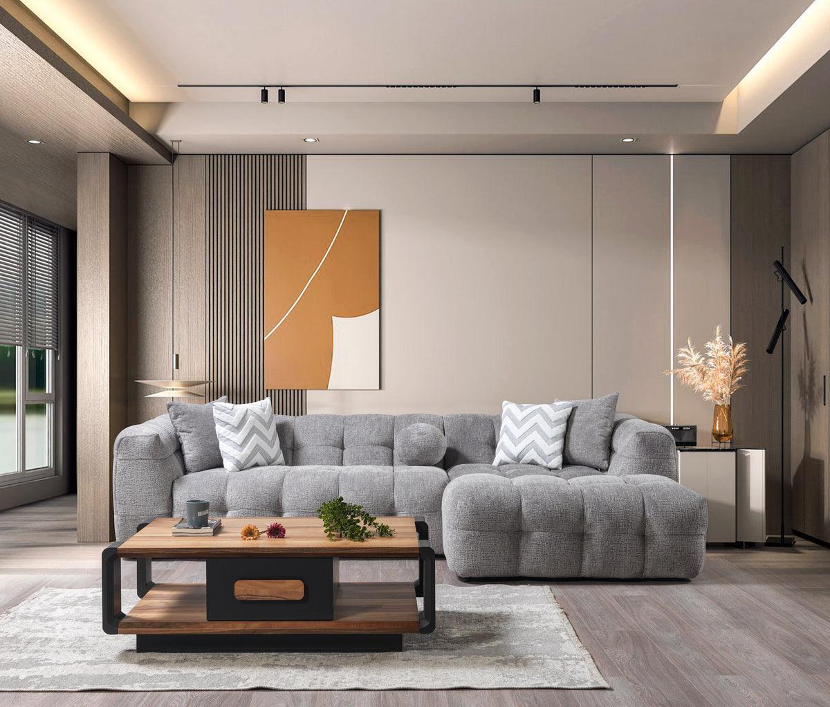 Lili Gray Boucle Raf Sectional - Ella Furniture