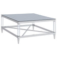 Lindley Square Coffee Table With Acrylic Legs And Tempered Mirror Top Chrome 709728 - Ella Furniture