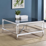 Lindley Square Coffee Table With Acrylic Legs And Tempered Mirror Top Chrome 709728 - Ella Furniture
