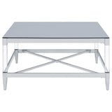 Lindley Square Coffee Table With Acrylic Legs And Tempered Mirror Top Chrome 709728 - Ella Furniture