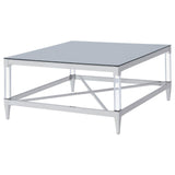 Lindley Square Coffee Table With Acrylic Legs And Tempered Mirror Top Chrome 709728 - Ella Furniture