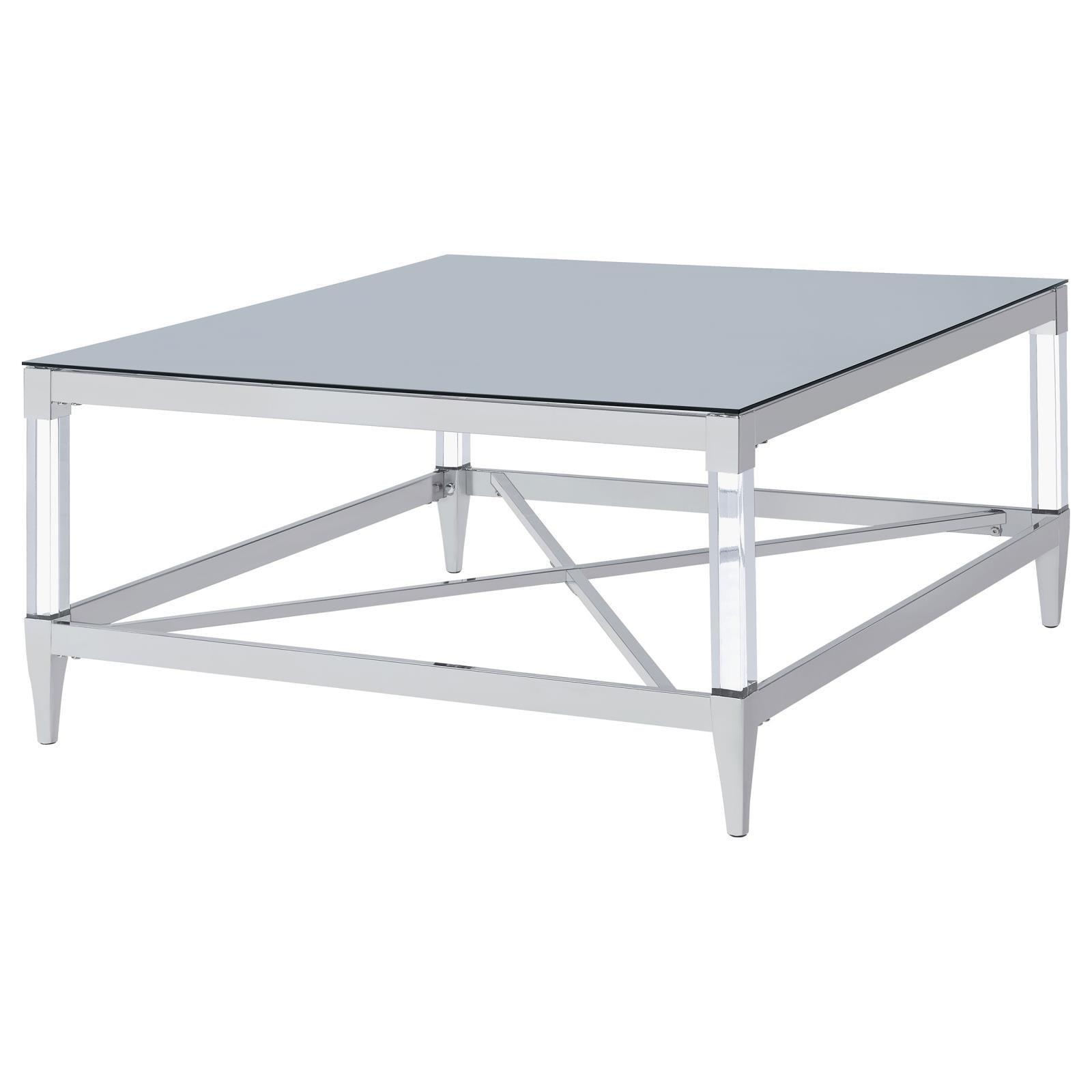 Lindley Square Coffee Table With Acrylic Legs And Tempered Mirror Top Chrome 709728 - Ella Furniture