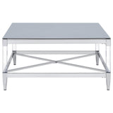 Lindley Square Coffee Table With Acrylic Legs And Tempered Mirror Top Chrome 709728 - Ella Furniture
