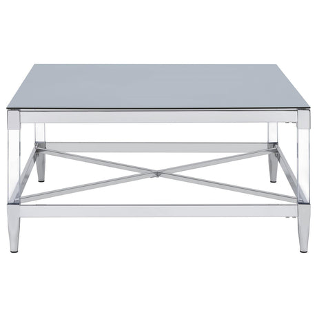 Lindley Square Coffee Table With Acrylic Legs And Tempered Mirror Top Chrome 709728 - Ella Furniture