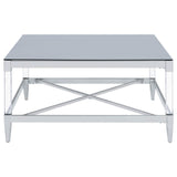 Lindley Square Coffee Table With Acrylic Legs And Tempered Mirror Top Chrome 709728 - Ella Furniture