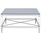Lindley Square Coffee Table With Acrylic Legs And Tempered Mirror Top Chrome 709728 - Ella Furniture