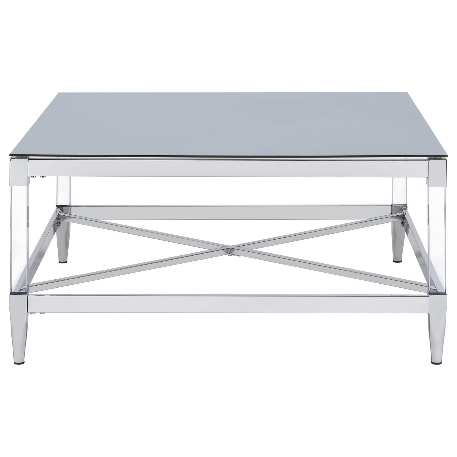 Lindley Square Coffee Table With Acrylic Legs And Tempered Mirror Top Chrome 709728 - Ella Furniture