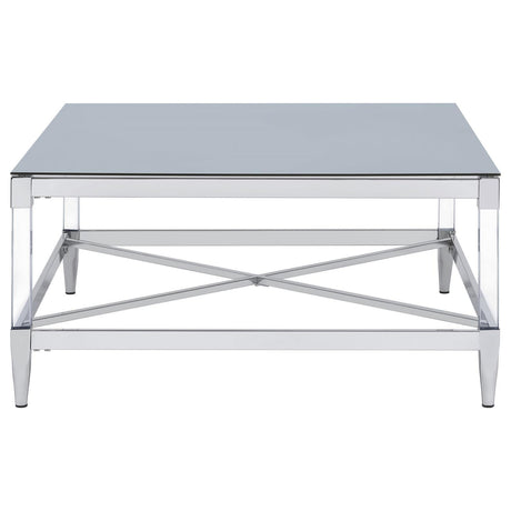 Lindley Square Coffee Table With Acrylic Legs And Tempered Mirror Top Chrome 709728 - Ella Furniture