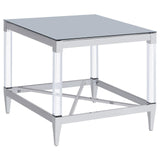 Lindley Square End Table With Acrylic Legs And Tempered Mirror Top Chrome 709727 - Ella Furniture