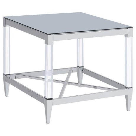 Lindley Square End Table With Acrylic Legs And Tempered Mirror Top Chrome 709727 - Ella Furniture