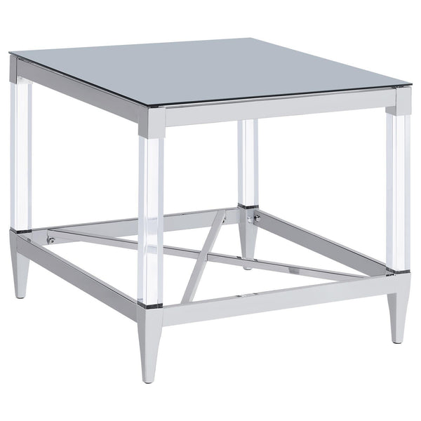 Lindley Square End Table With Acrylic Legs And Tempered Mirror Top Chrome 709727 - Ella Furniture