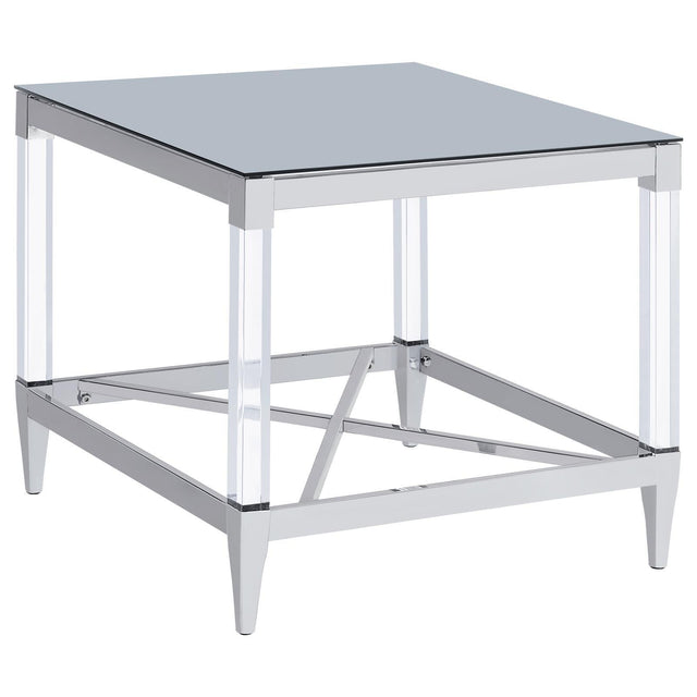 Lindley Square End Table With Acrylic Legs And Tempered Mirror Top Chrome 709727 - Ella Furniture