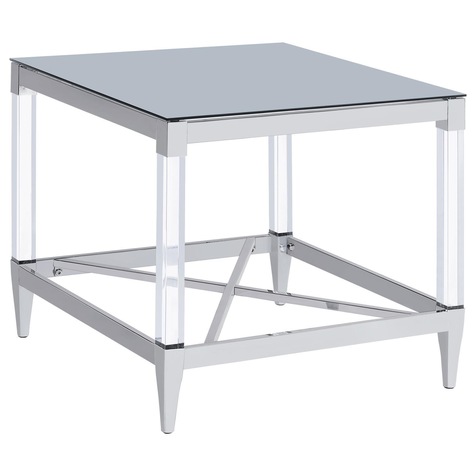Lindley Square End Table With Acrylic Legs And Tempered Mirror Top Chrome 709727 - Ella Furniture
